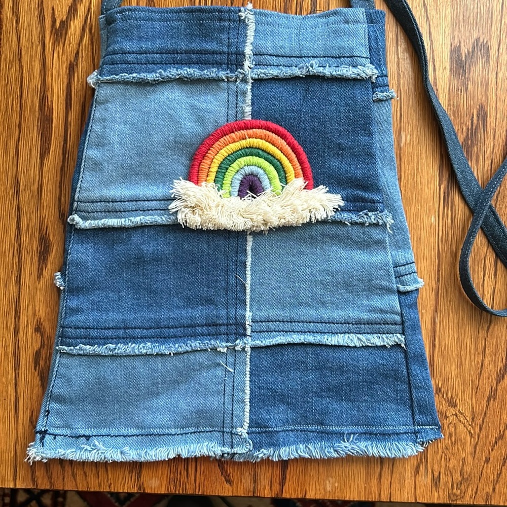 Rainbow UNIQUE Patchwork Denim Jean Purse crossbody, Artist made